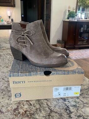 Born Taupe Suede Side-Lace Ankle Booties